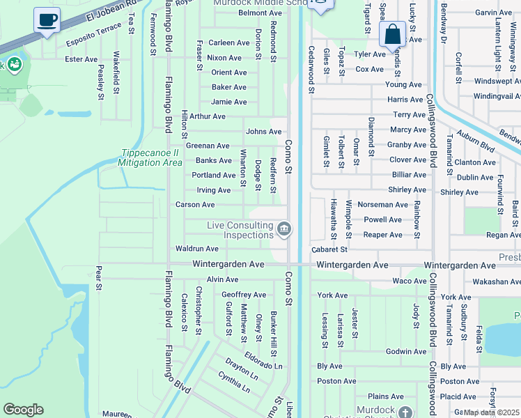 map of restaurants, bars, coffee shops, grocery stores, and more near 17183 Carson Avenue in Port Charlotte