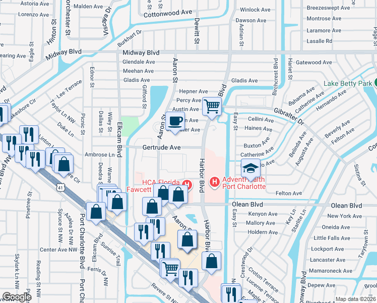 map of restaurants, bars, coffee shops, grocery stores, and more near 21300 Gertrude Avenue in Port Charlotte