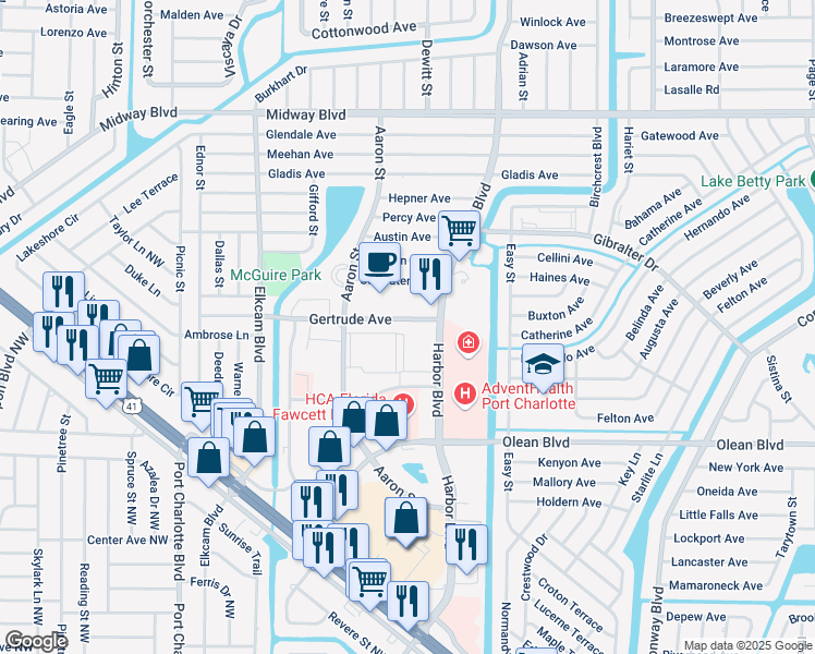 map of restaurants, bars, coffee shops, grocery stores, and more near 21300 Gertrude Avenue in Port Charlotte