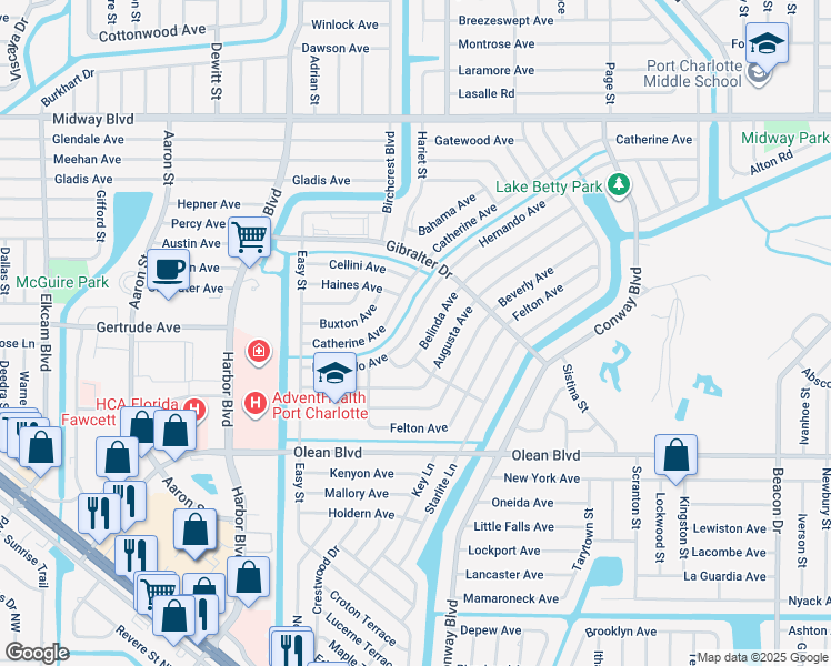 map of restaurants, bars, coffee shops, grocery stores, and more near 22019 Hernando Avenue in Port Charlotte