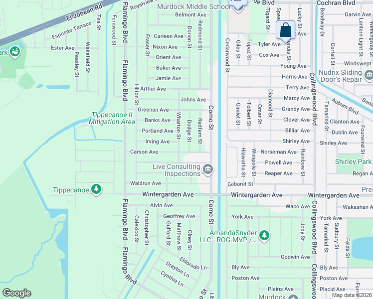 map of restaurants, bars, coffee shops, grocery stores, and more near 2393 Dodge Street in Port Charlotte