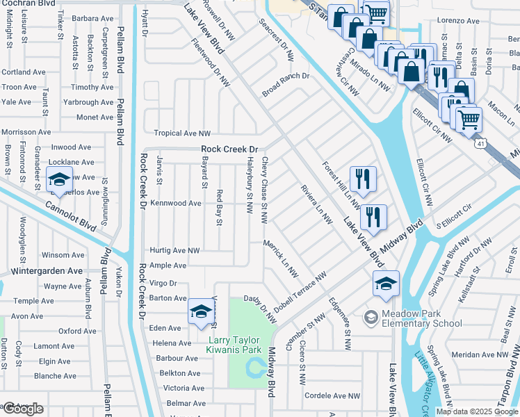 map of restaurants, bars, coffee shops, grocery stores, and more near 798 Chevy Chase Street Northwest in Port Charlotte