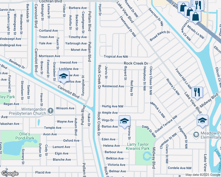 map of restaurants, bars, coffee shops, grocery stores, and more near 1199 Kennwood Avenue in Port Charlotte
