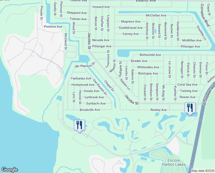 map of restaurants, bars, coffee shops, grocery stores, and more near 2435 Chapel Drive in Port Charlotte