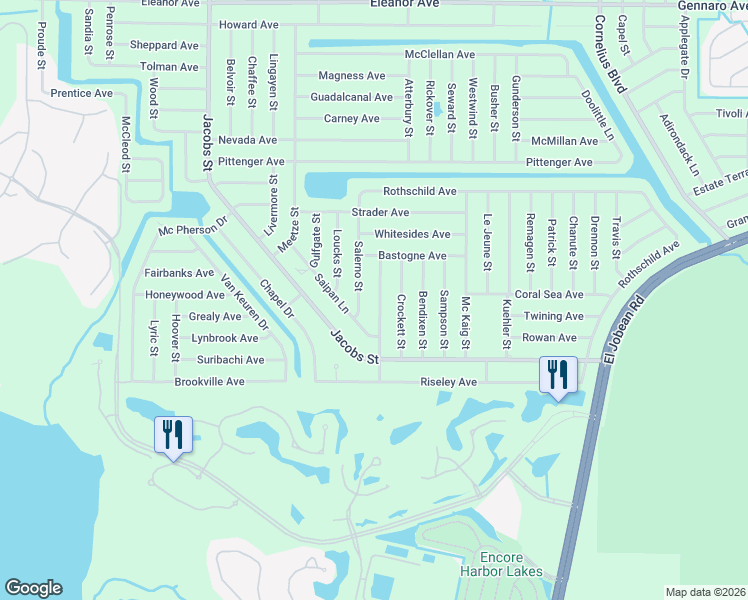 map of restaurants, bars, coffee shops, grocery stores, and more near 2417 Maclachlan Street in Port Charlotte