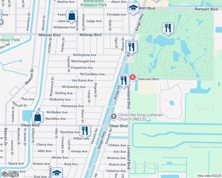 map of restaurants, bars, coffee shops, grocery stores, and more near 23447 McQueeney Avenue in Port Charlotte