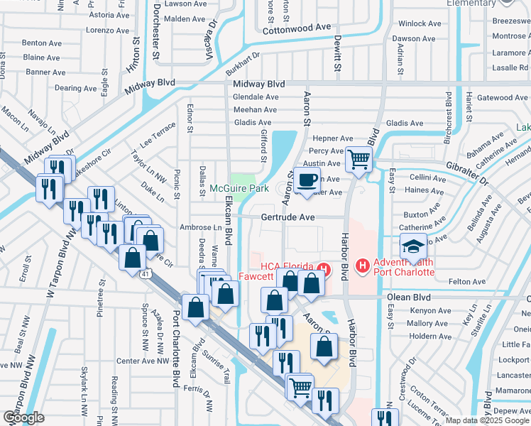 map of restaurants, bars, coffee shops, grocery stores, and more near 21150 Gertrude Avenue in Port Charlotte