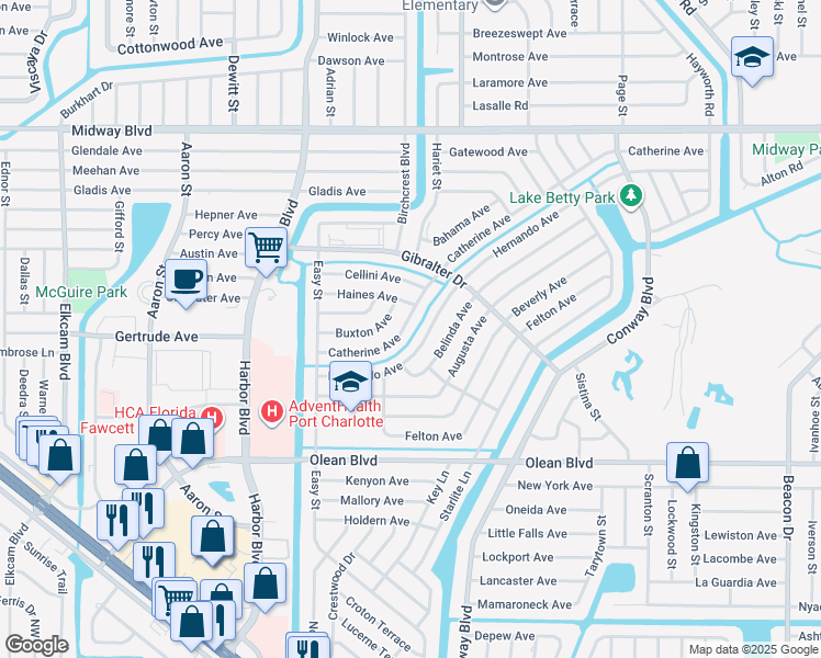 map of restaurants, bars, coffee shops, grocery stores, and more near 21987 Catherine Avenue in Port Charlotte