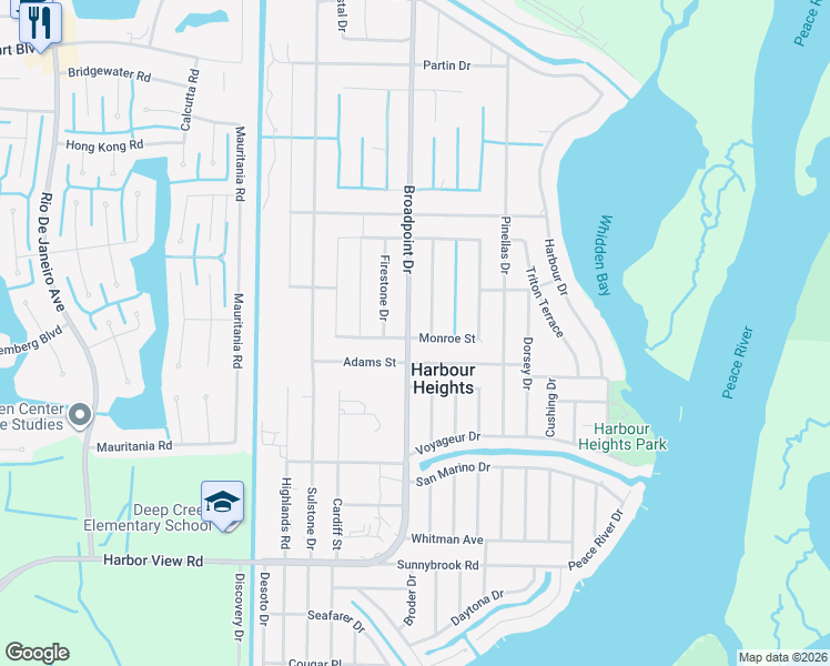 map of restaurants, bars, coffee shops, grocery stores, and more near 2370 Broadpoint Drive in Punta Gorda