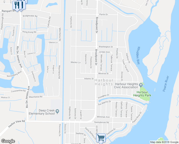 map of restaurants, bars, coffee shops, grocery stores, and more near 2369 Firestone Drive in Punta Gorda