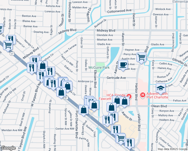 map of restaurants, bars, coffee shops, grocery stores, and more near 21094 Gertrude Avenue in Port Charlotte
