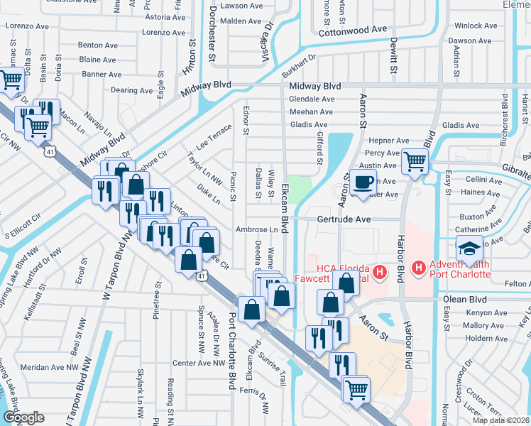 map of restaurants, bars, coffee shops, grocery stores, and more near 21048 Gertrude Avenue in Port Charlotte