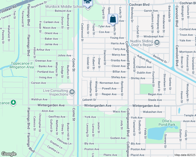 map of restaurants, bars, coffee shops, grocery stores, and more near 17369 Shirley Avenue in Port Charlotte