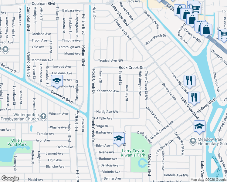 map of restaurants, bars, coffee shops, grocery stores, and more near 1100 Kenwood Avenue Northwest in Port Charlotte