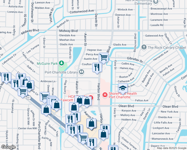 map of restaurants, bars, coffee shops, grocery stores, and more near 21300 Gertrude Avenue in Port Charlotte