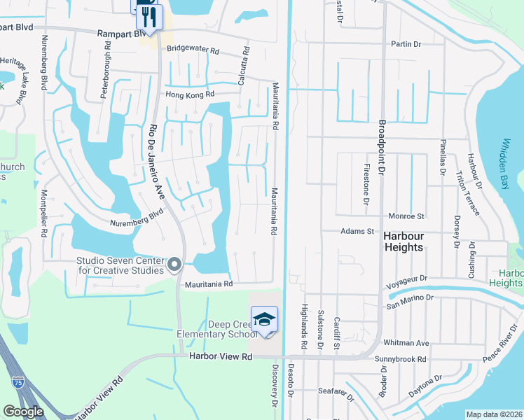map of restaurants, bars, coffee shops, grocery stores, and more near 2356 Prague Lane in Punta Gorda
