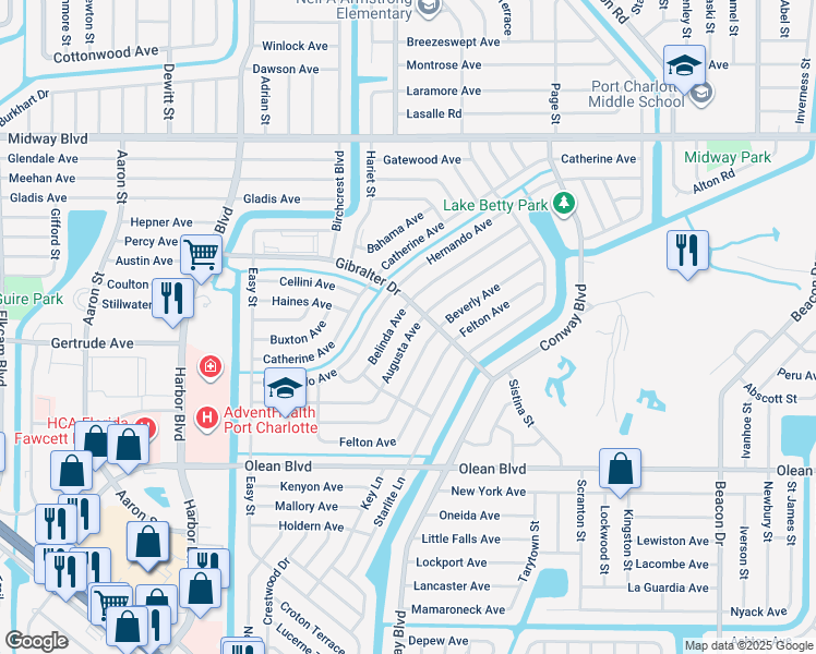 map of restaurants, bars, coffee shops, grocery stores, and more near 21690 Augusta Avenue in Port Charlotte