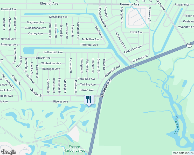 map of restaurants, bars, coffee shops, grocery stores, and more near 14519 Coral Sea Avenue in Port Charlotte