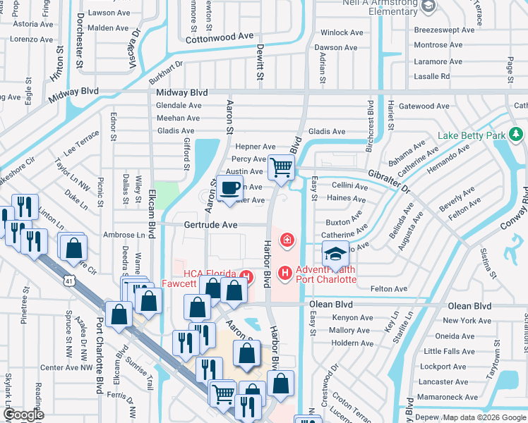 map of restaurants, bars, coffee shops, grocery stores, and more near 21360 Gertrude Avenue in Port Charlotte