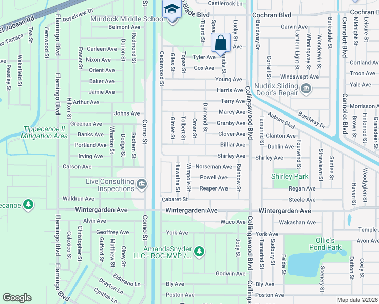 map of restaurants, bars, coffee shops, grocery stores, and more near 17360 Shirley Avenue in Port Charlotte