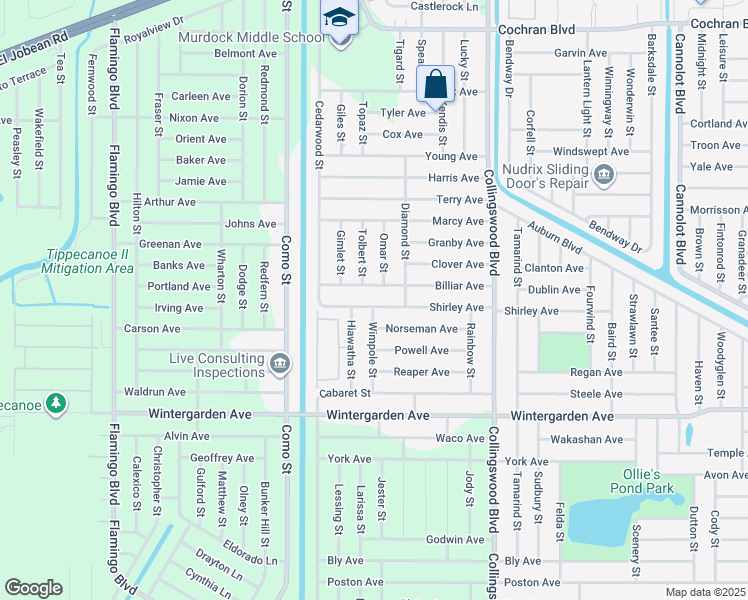 map of restaurants, bars, coffee shops, grocery stores, and more near 17369 Shirley Avenue in Port Charlotte