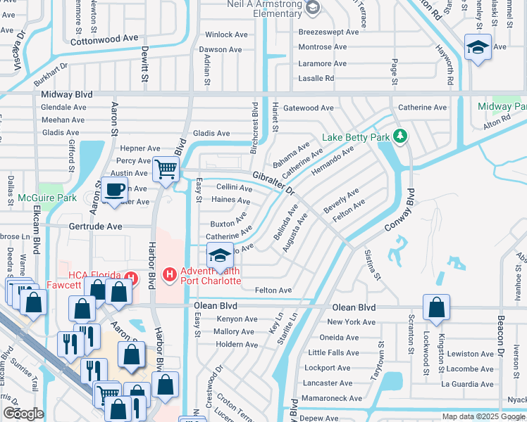 map of restaurants, bars, coffee shops, grocery stores, and more near 21987 Catherine Avenue in Port Charlotte