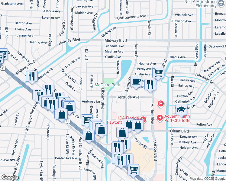 map of restaurants, bars, coffee shops, grocery stores, and more near 21150 Gertrude Avenue in Port Charlotte