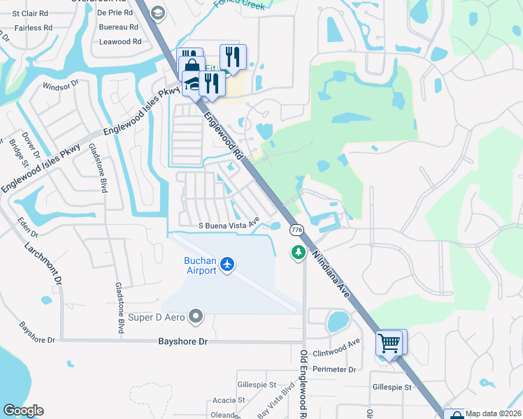 map of restaurants, bars, coffee shops, grocery stores, and more near 26 Del Prado Drive in Englewood