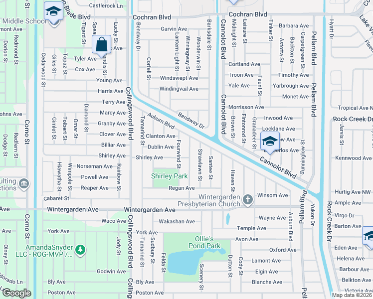 map of restaurants, bars, coffee shops, grocery stores, and more near 2402 Baird Street in Port Charlotte
