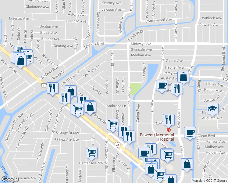 map of restaurants, bars, coffee shops, grocery stores, and more near 2352 Ednor Street in Port Charlotte