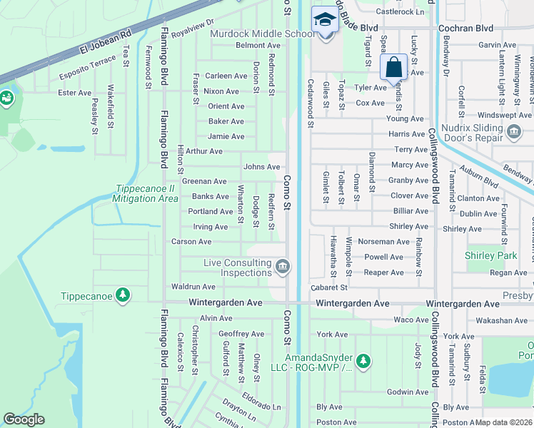 map of restaurants, bars, coffee shops, grocery stores, and more near 2336 Redfern Street in Port Charlotte