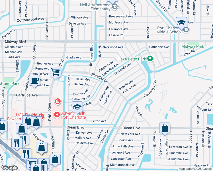 map of restaurants, bars, coffee shops, grocery stores, and more near 22083 Catherine Avenue in Port Charlotte