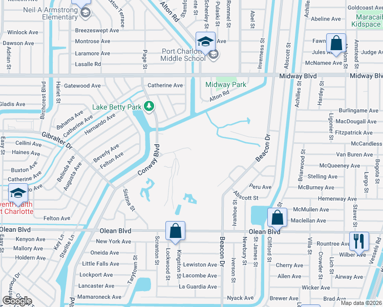 map of restaurants, bars, coffee shops, grocery stores, and more near 22400 Gleneagles Terrace in Port Charlotte