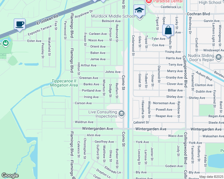 map of restaurants, bars, coffee shops, grocery stores, and more near 2337 Dodge Street in Port Charlotte