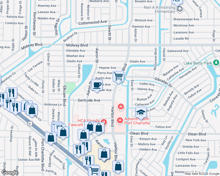 map of restaurants, bars, coffee shops, grocery stores, and more near 21351 Coulton Avenue in Port Charlotte
