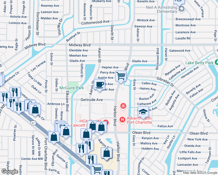 map of restaurants, bars, coffee shops, grocery stores, and more near 21299 Coulton Avenue in Port Charlotte
