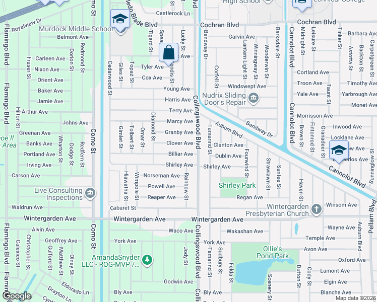map of restaurants, bars, coffee shops, grocery stores, and more near 17504 Billiar Avenue in Port Charlotte