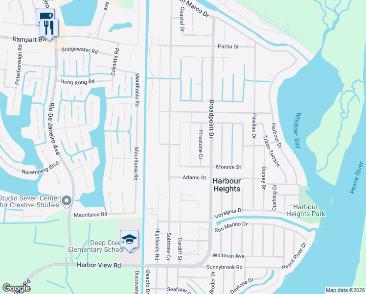 map of restaurants, bars, coffee shops, grocery stores, and more near 2309 Caliope Drive in Punta Gorda
