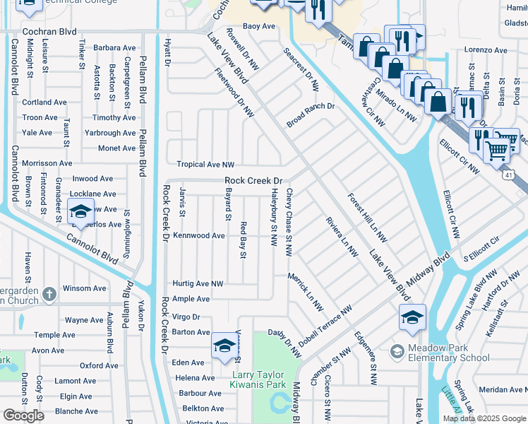 map of restaurants, bars, coffee shops, grocery stores, and more near 870 Haleybury Street Northwest in Port Charlotte