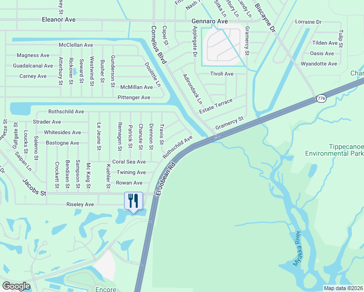 map of restaurants, bars, coffee shops, grocery stores, and more near 14728 Rothschild Avenue in Port Charlotte