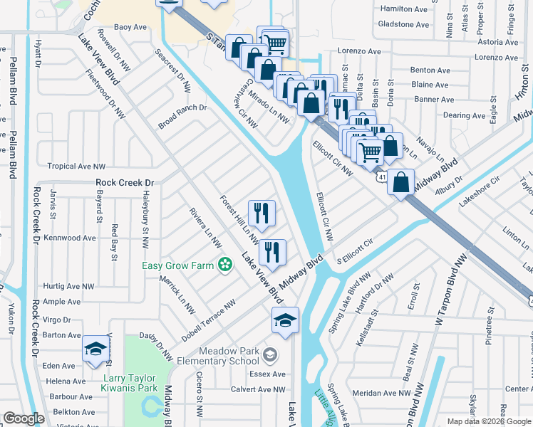 map of restaurants, bars, coffee shops, grocery stores, and more near 830 Fairfax Terrace Northwest in Port Charlotte
