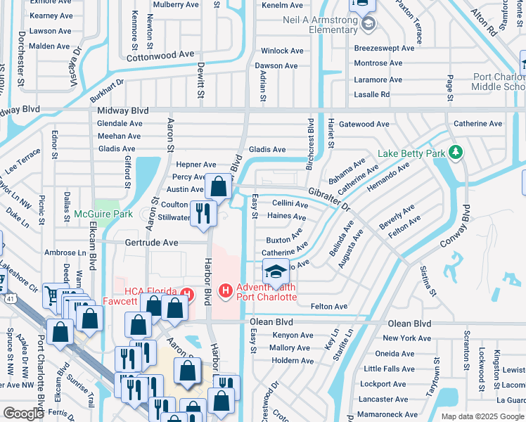 map of restaurants, bars, coffee shops, grocery stores, and more near 21882 Haines Avenue in Port Charlotte