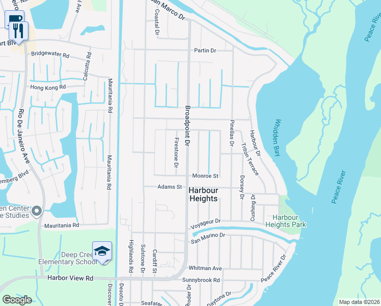 map of restaurants, bars, coffee shops, grocery stores, and more near 2314 Broadpoint Drive in Punta Gorda