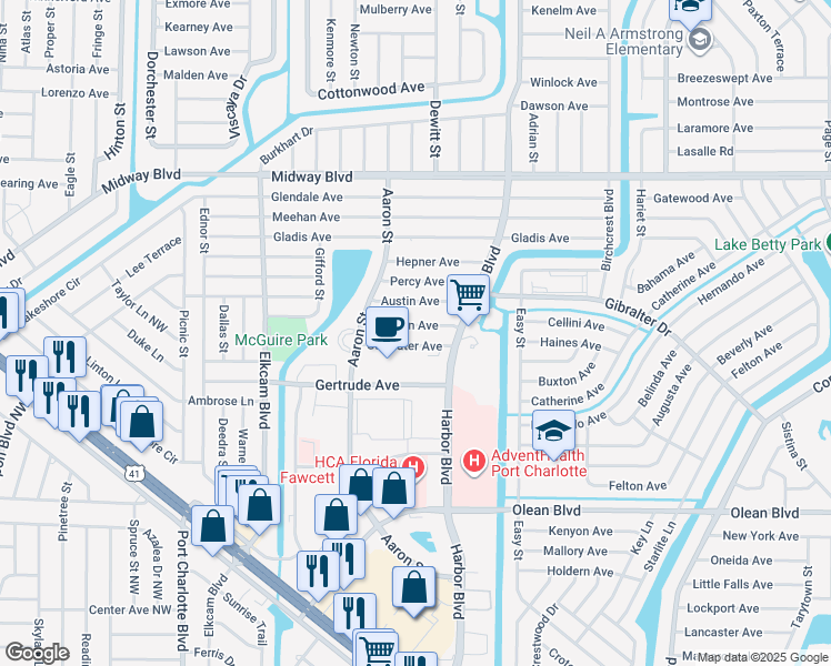map of restaurants, bars, coffee shops, grocery stores, and more near 21299 Coulton Avenue in Port Charlotte