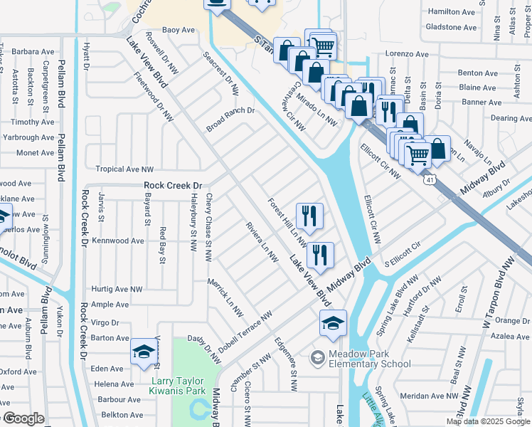 map of restaurants, bars, coffee shops, grocery stores, and more near 2362 Lake View Boulevard in Port Charlotte
