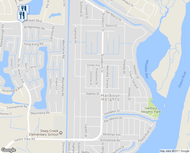map of restaurants, bars, coffee shops, grocery stores, and more near 2313 Firestone Drive in Punta Gorda