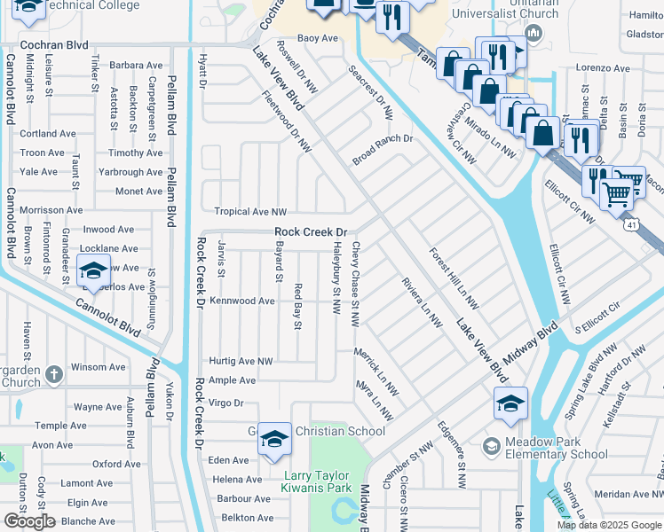 map of restaurants, bars, coffee shops, grocery stores, and more near 870 Haleybury Street Northwest in Port Charlotte
