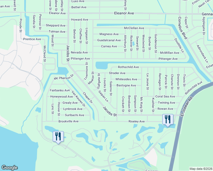 map of restaurants, bars, coffee shops, grocery stores, and more near 2356 Loucks Street in Port Charlotte