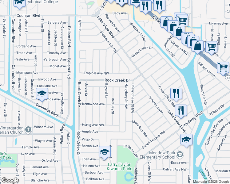 map of restaurants, bars, coffee shops, grocery stores, and more near 871 Red Bay Street in Port Charlotte