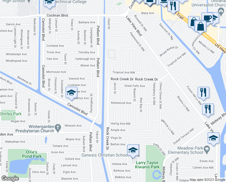 map of restaurants, bars, coffee shops, grocery stores, and more near 838 Jarvis Street in Port Charlotte